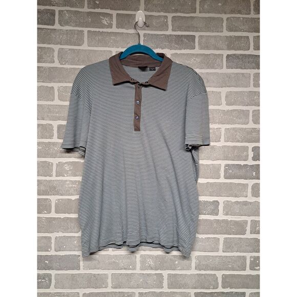 Armani Exchange Womens Striped  Casual Snap Polo Shirt Blue Gray Size XL‎ - Picture 1 of 9